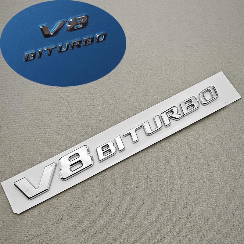 3D ABS Chrome Logo V8 BITURBO Emblem Car Fender Side Badge Decal For Mercedes Benz AMG C63S C63 E63 G63 G500 Sticker Accessories