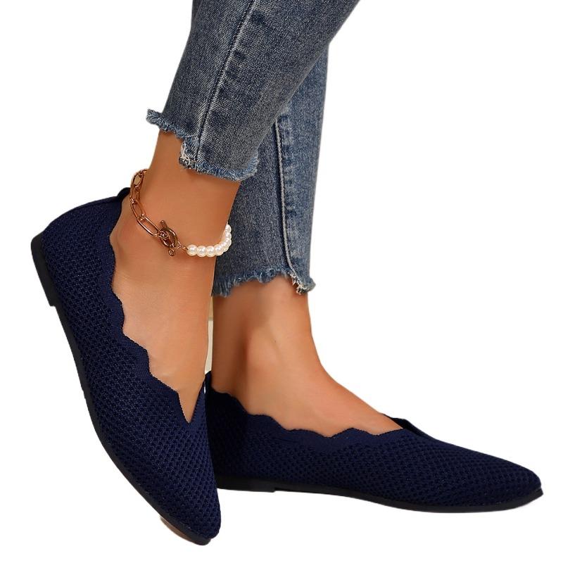 Женская обувь 2024 года, трикотажные женские туфли на плоской подошве больших размеров, элегантные повседневные туфли на плоской подошве, женские туфли с острым носком и мягкой подошвой, для активного отдыха