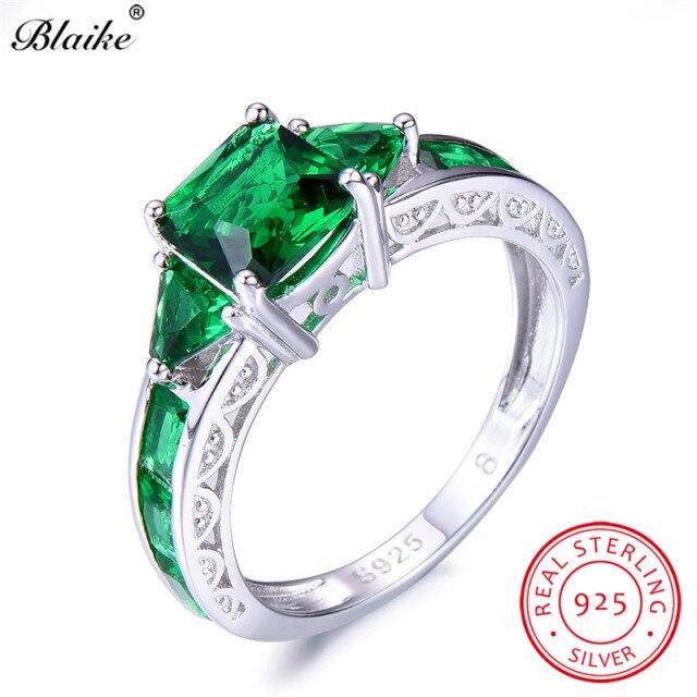 Size 5-11 Square Birthstone Ring Genuine S925 Sterling Silver Rings For Women Peridot/Ruby/Topaz Rainbow Zircon Jewelry