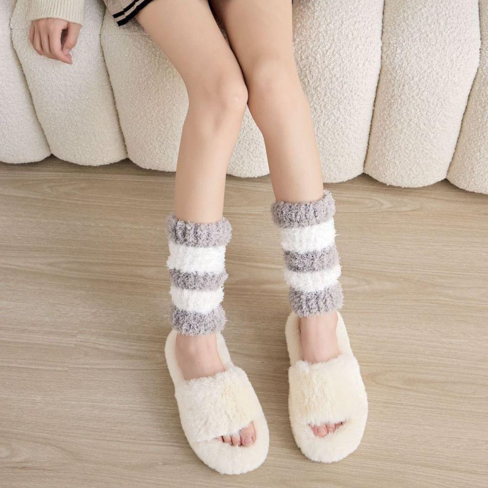 Stripe Short Tube Sock Cover Thicken Warm Winter Foot warmer Creative Coral Fleece Stockings  Girl