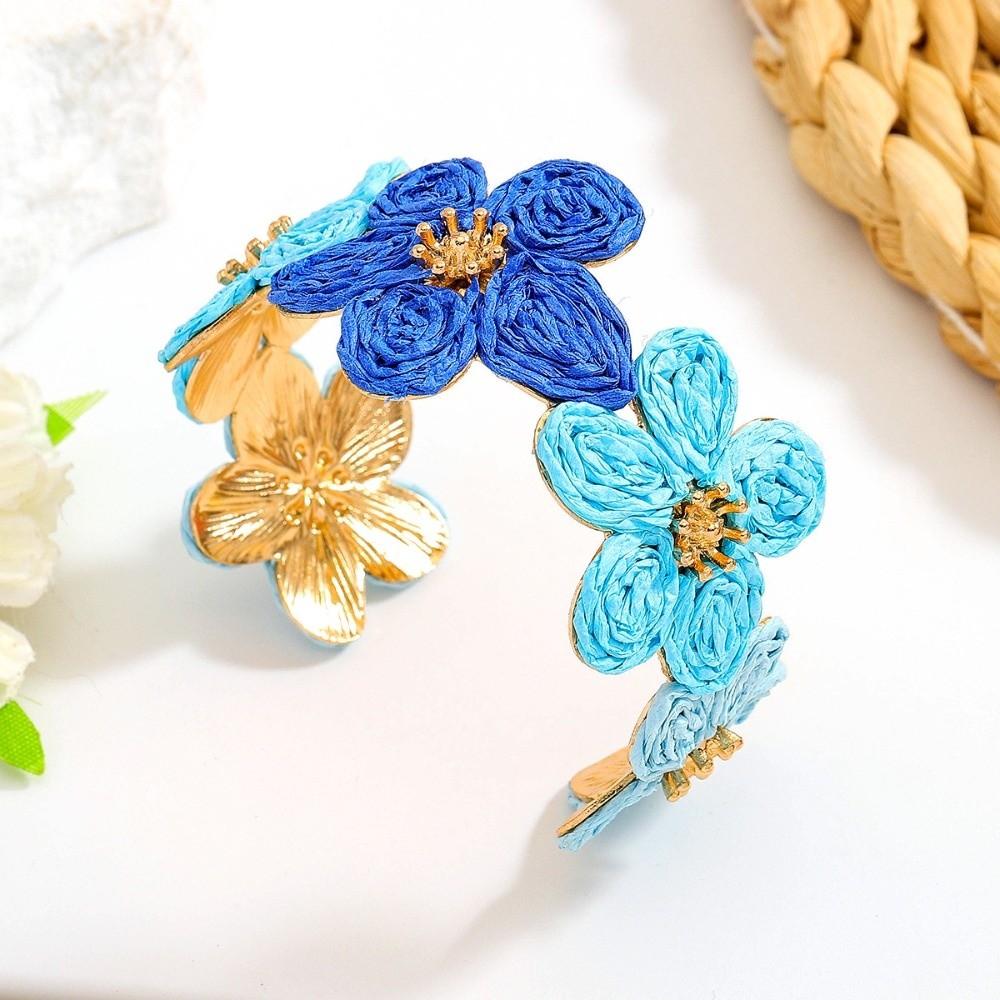 Винтажный браслет-кольцо ручной работы из рафии в форме буквы C, плетеный браслет с цветком, унисекс