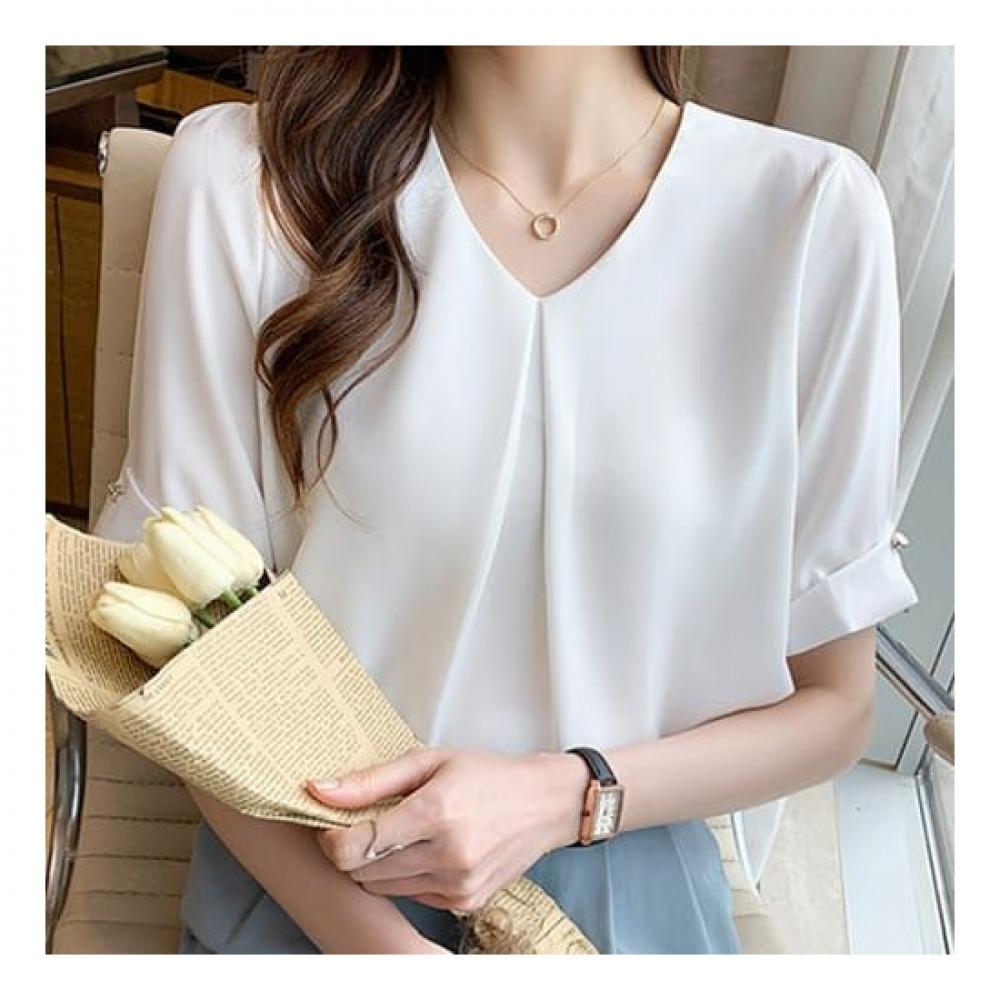 NaVaVa Women Solid V Neck Short sleeVe Blouse Nb2276