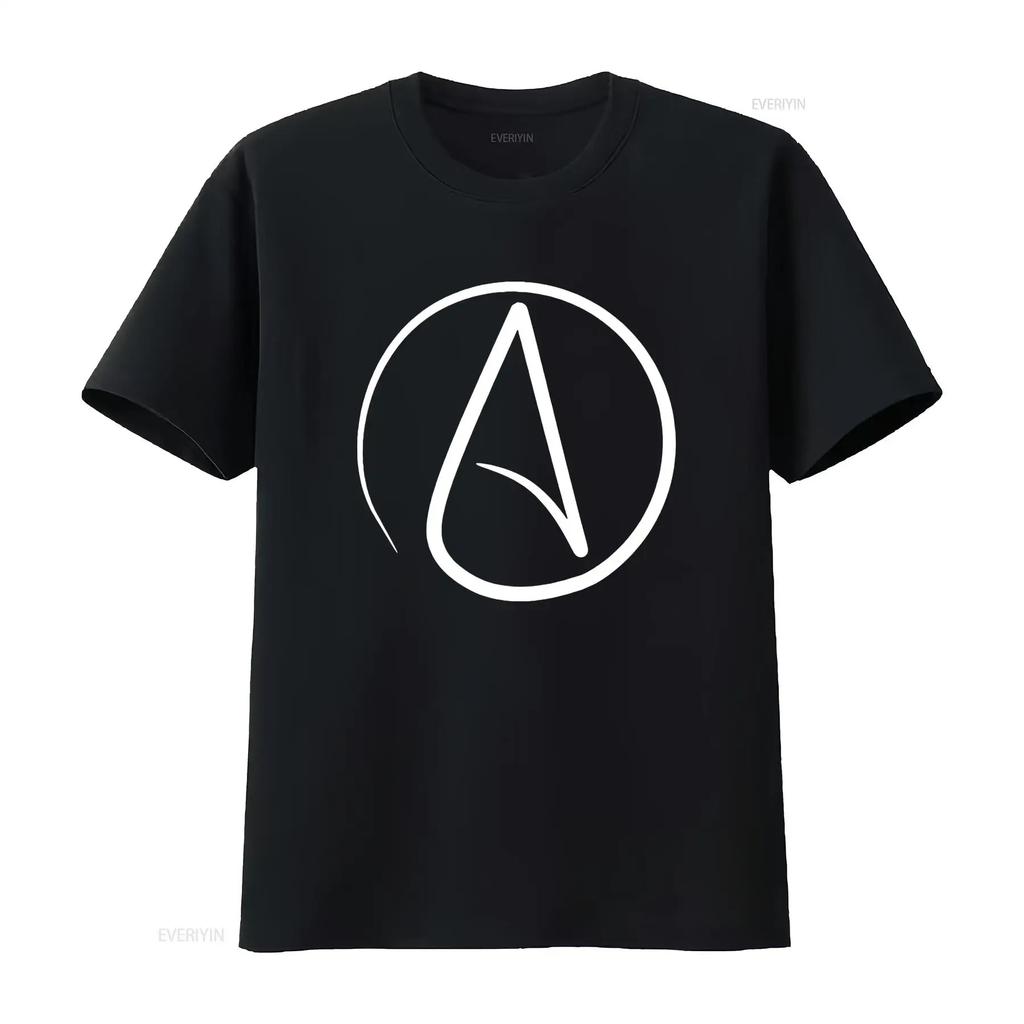 Minimalist Line Art Atheist Symbol Print Casual Streetwear T Shirt vintage Washed Stretched Stylish Breathable fashion Soft