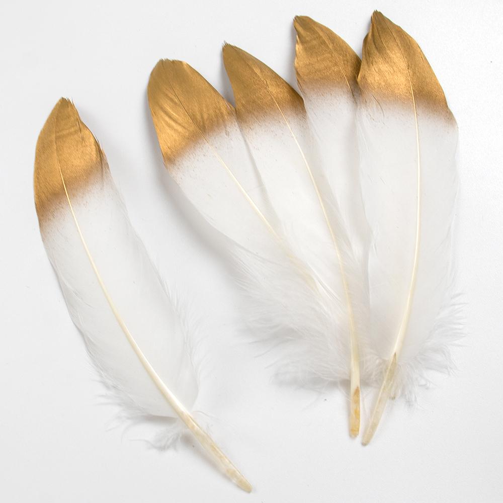 Natural Gold Dipped Feathers White Goose Plume for DIY Crafts Jewelry Making Handicraft Party Gift Box Cake Decoration