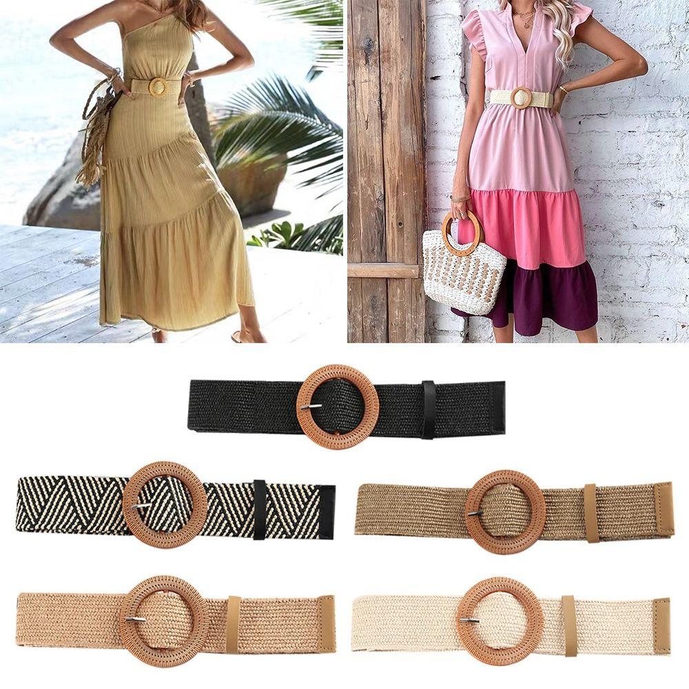 Summer Elastic Casual Wide Waist Belt Straw Belt Braided Waistbelt