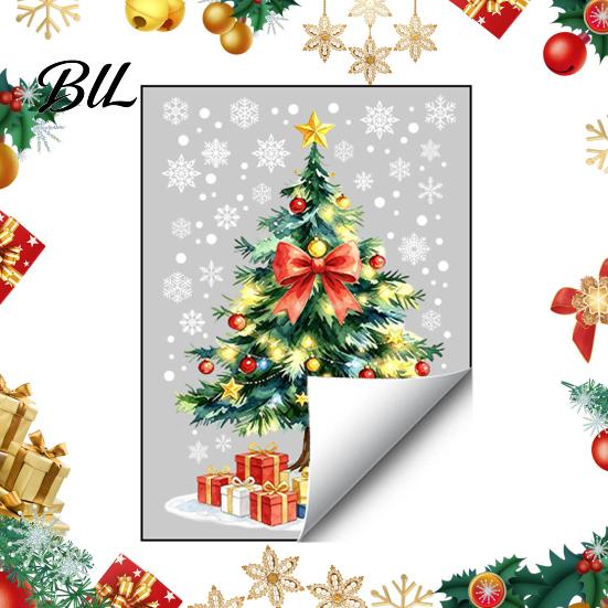 Christmas Theme Party Props Tree Static Window Sticker, Waterproof PVC Decal, Watercolor Snowflake Pattern Stickers Glass Clings for Holiday
