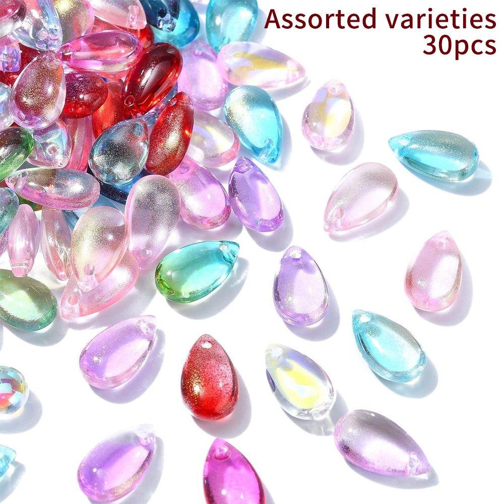 10/20/30pcs Glass Material Random Color Transparent Glass Teardrop Pendant Droplet Pendant DIY Earrings Necklace Bracelet Foot Chain Accessories