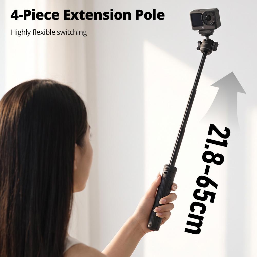 Ambitful UQ06 2in1 Selfie Stick Tripod,1/4" 20 Thread & Cold Shoe Mount,Aluminum Alloy,for Vlog Camera Video Light