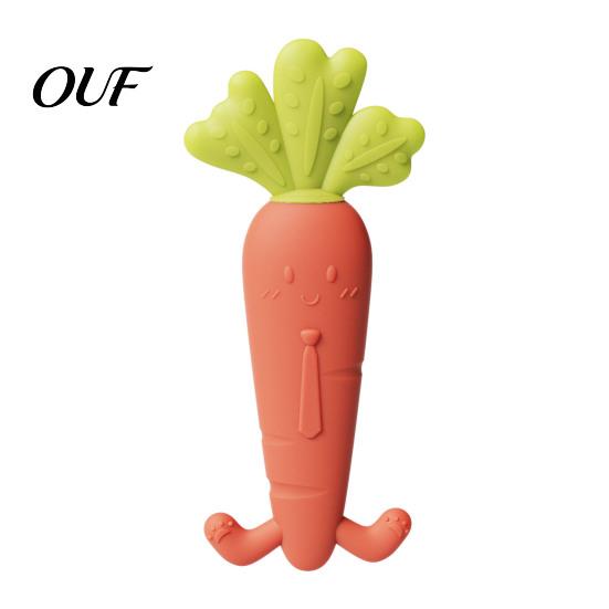 Baby Gum Massage Tool Silicone Carrot Teether, Food-Grade BPA-Free Chew Toy for 3-6 BPA Free Teething Months, Soothing Massager, Boil-Safe Infant