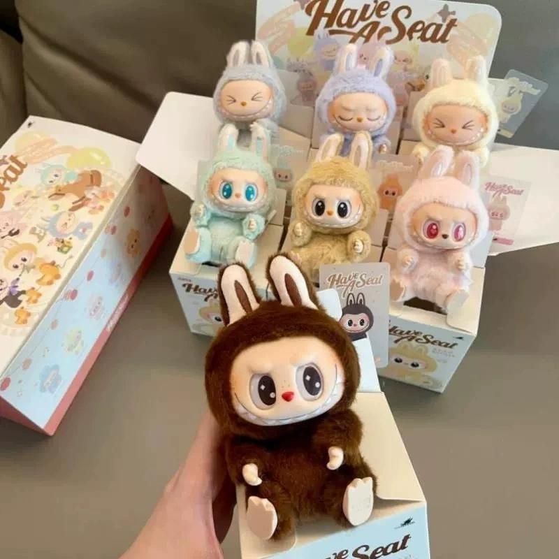 Labubu Присядь Виниловая плюшевая фигурка-брелок в слепой коробке, Виниловые плюшевые подвески-брелоки, Плюшевая игрушка-кукла Labubu 2-го поколения для украшения дома,