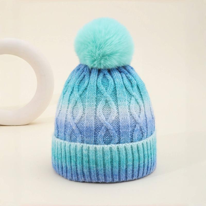 Winter hat children winter new velvet outdoor thermal hat tie-dye gradual change color wool hat