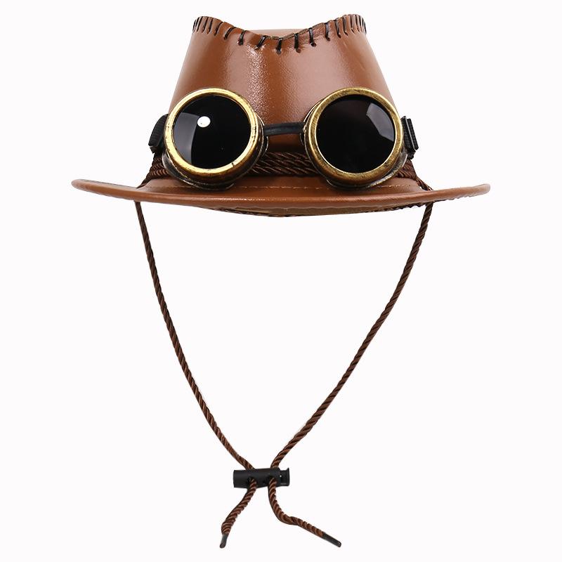 Кожаная ковбойская шляпа в западном стиле новая европейская и американская праздничная цилиндр ретро панк с очками козырек защита от солнца джазовый головной убор