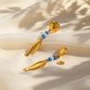 Серьги-подвески с подвесками в виде длинной рыбы, покрытие 18 карат золотого цвета, синий камень, нержавеющая сталь, водонепроницаемые серьги для женщин, модные праздничные украшения