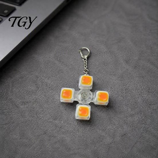 Handheld Plastic Decompression Toy 4-Keys Fidget Keyboard Toy, LED Light-up Spinner with Finger Clicker Keychain, Stress Relief Push Button