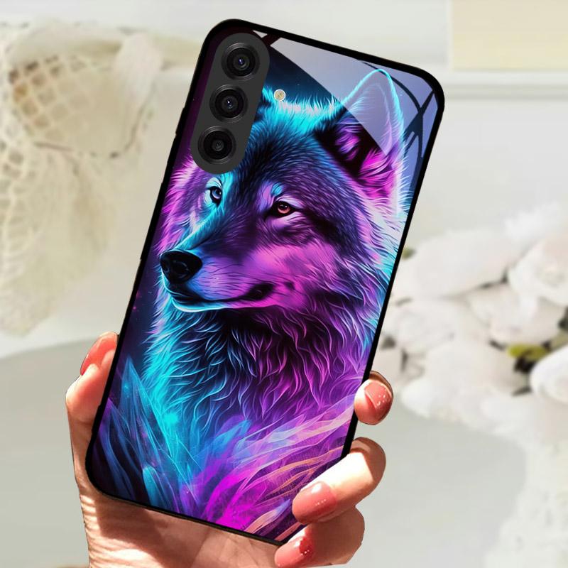 Чехол для Samsung Galaxy S25FE Модный Чехол-бампер с изображением Льва и Цветов из Закаленного Стекла Ударопрочный Защита Камеры для Galaxy S25 S 25 FE