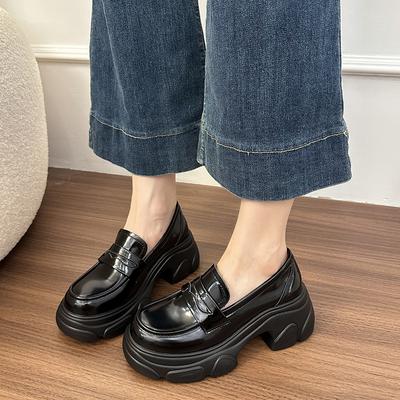 Женские летние лоферы на платформе 2025 новая внутренняя высота увеличение каблука Мэри Джейн женская обувь маффин один педаль маленькие кожаные туфли