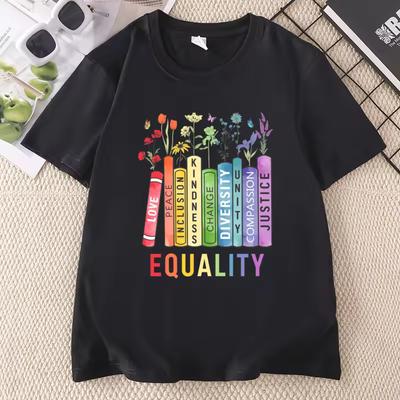 Equal Rights T-Shirt Men Women Book Flower T Shirt Social Justice T-Shirt Peace Love Kindness Tees Feminist Clothing