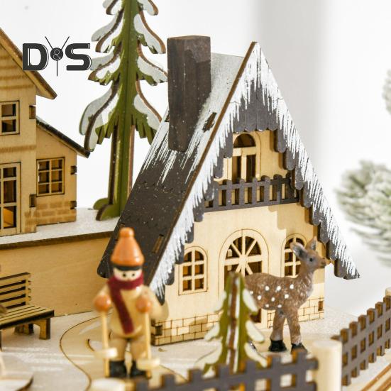 Рождественский адвент-календарь со светодиодной подсветкой, музыкальным деревянным светящимся домиком, обратным отсчетом, 24 ящика, настольное украшение