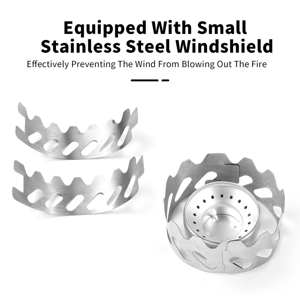 Мини-горелка для бэкпакинга 40 мл Алюминиевая спиртовая горелка с маленьким ветрозащитным экраном из нержавеющей стали Портативная походная плита для