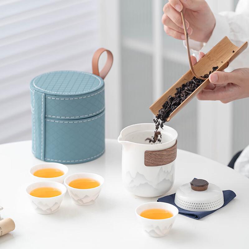 Yuzhuxun Lingxue Mutton Fat Jade Porcelain Travel Tea Set