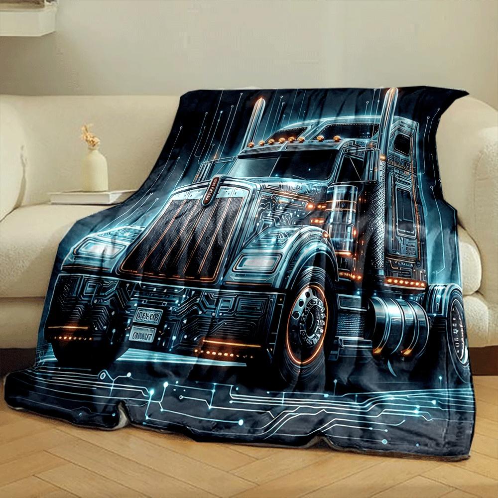 Futuristic semi-truck with glowing circuitry and digital accents. for all seasons blanket lunch break throw gift