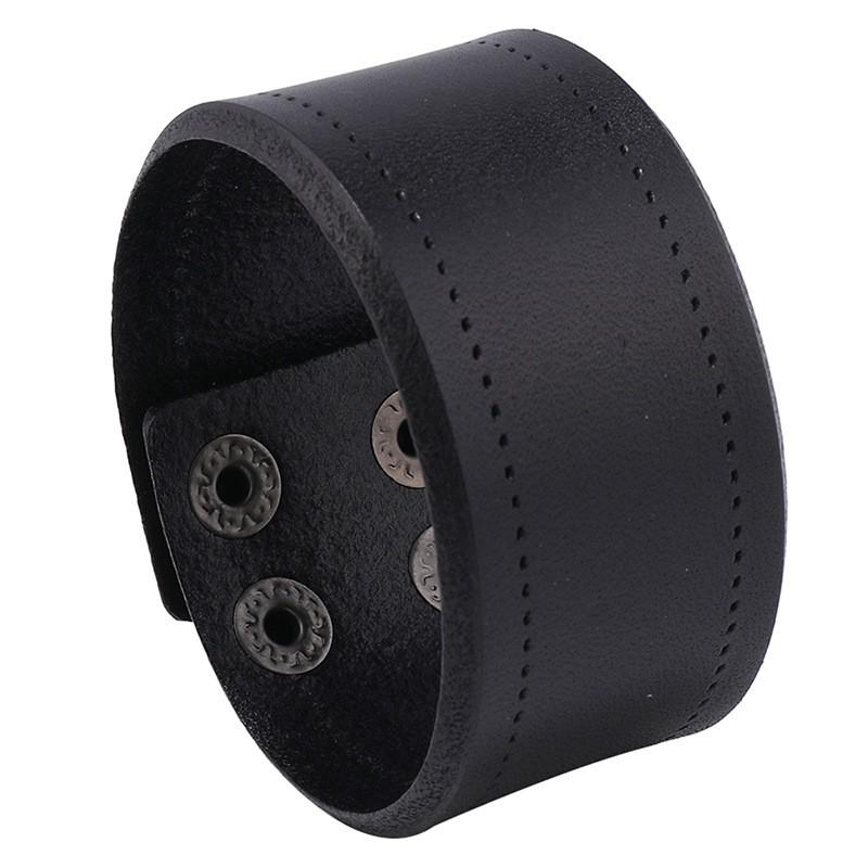 Punk Style Wide Leather Bracelet Men Women Genuine Cowhide Cuff Band With Electroplated Accent Unisex Retro Industrial
