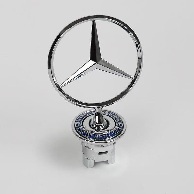 AABGS1 1pcs 44mm For Mercedes Benz W203 W204 W205 W206 W212 W213 W222 W223 Car Logo Front Hood Emblem 3D Metal Blue Chrome Star Bonnet