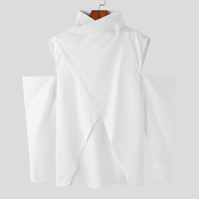 INCERUN Мужские топы нерегулярной формы с длинными рукавами и вырезами с открытыми плечами и перекрестным разрезом