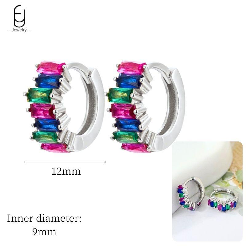 925 Sterling Silver Ear Needle Fashion Hoop Earrings Colorful Crystal Pendants Gold Earring Premium Luxury Women's Jewelry Gift