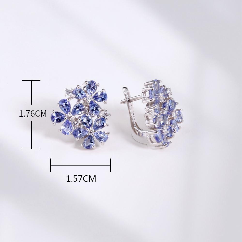 2023 New Natural Tanzanite Gemstone Clasp Earring 925 Sterling Silver Fine Jewelry for Women Wife Nice Birthday Gift