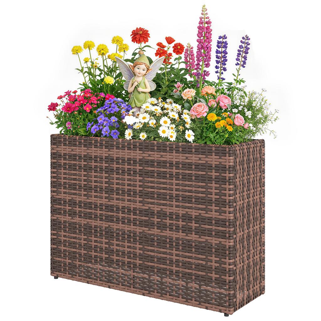 Raised Garden Bed with Adjustable Feet, Rattan Planter with Removable Insert for Patio and Balcony, Brown