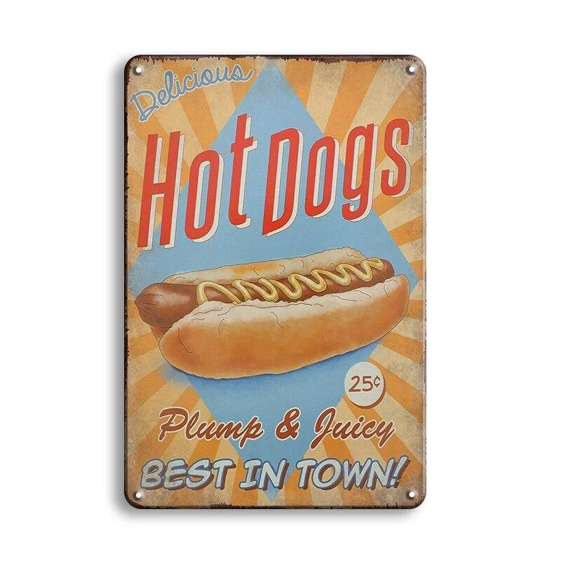 Hot Dogs Burgers Pizza Metal Signs Vintage Posters Kitchen Wall Decoration Tin Sign Bar Home Decor Metal Plaques Art Painting