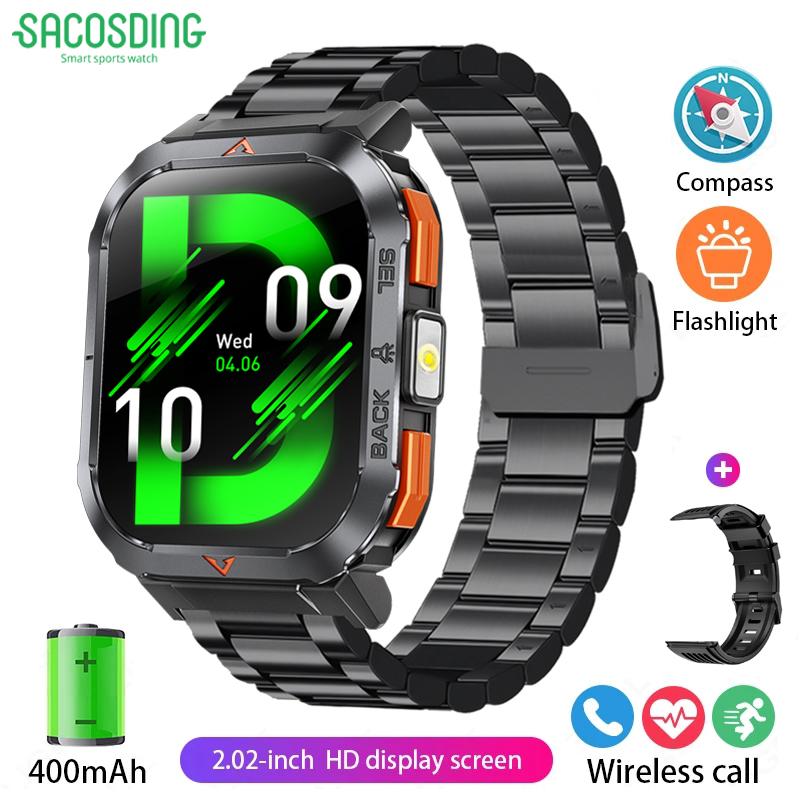 SACOSDING Smart Watch Waterproof 2.02" TFT Men Sport With Compass And LED Flashlight Health Monitoring Fitness Tracking Bluetooth Call Smartwatch