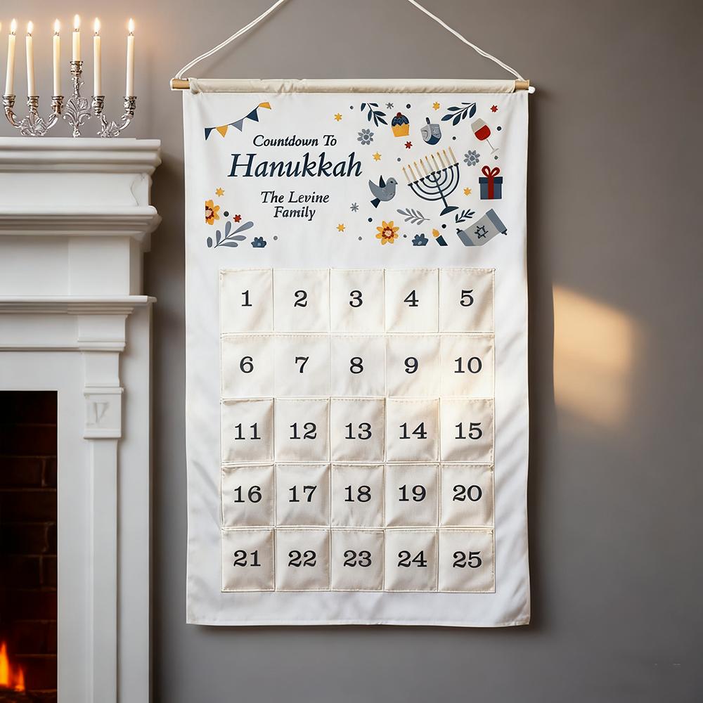 Personalised Hanukkah Countdown Advent Calendar Countdown To Hanukkah Je Holiday Home Decor Kid's Calendar with Treat Pocket