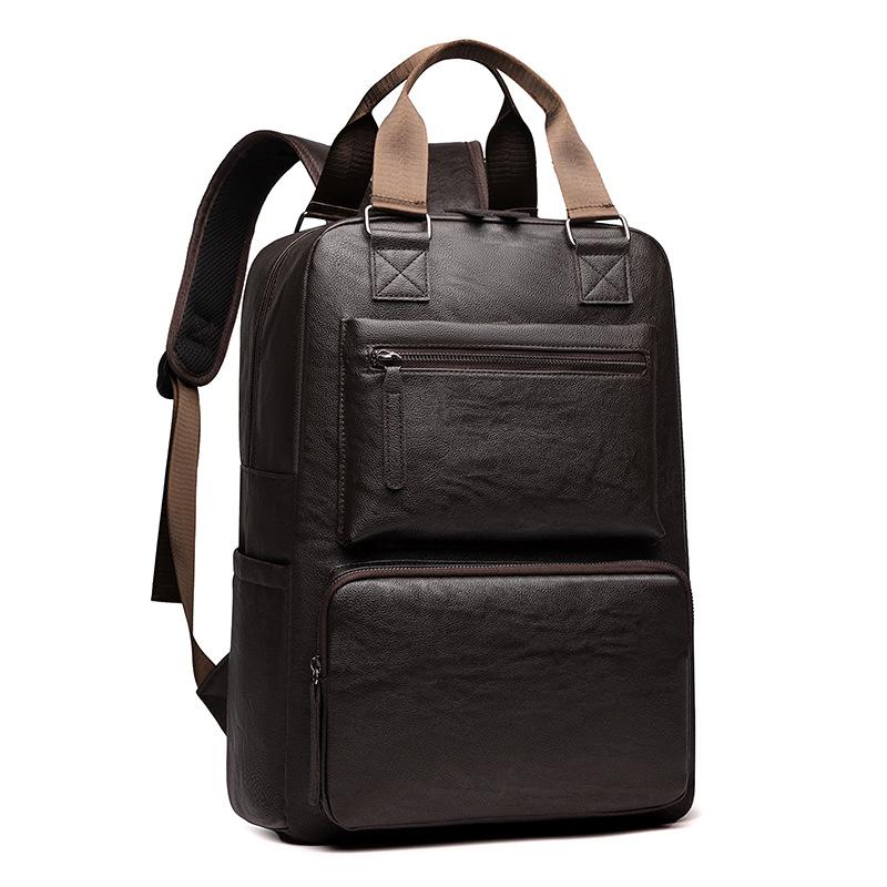 Men's Large Capacity Leather Backpack Business Casual Laptop Bag for Travel