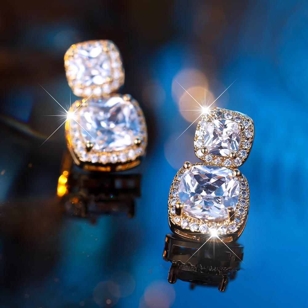 Модный квадратный белый циркониевый зажим для ушей для женщин, роскошный золотой цвет, зажим для ушей без пирсинга, свадебный подарок, ювелирные изделия