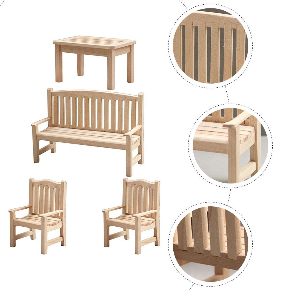 4 Pcs Garden Seat Miniature Chair Models Furniture Decor Bench Wooden Decoration