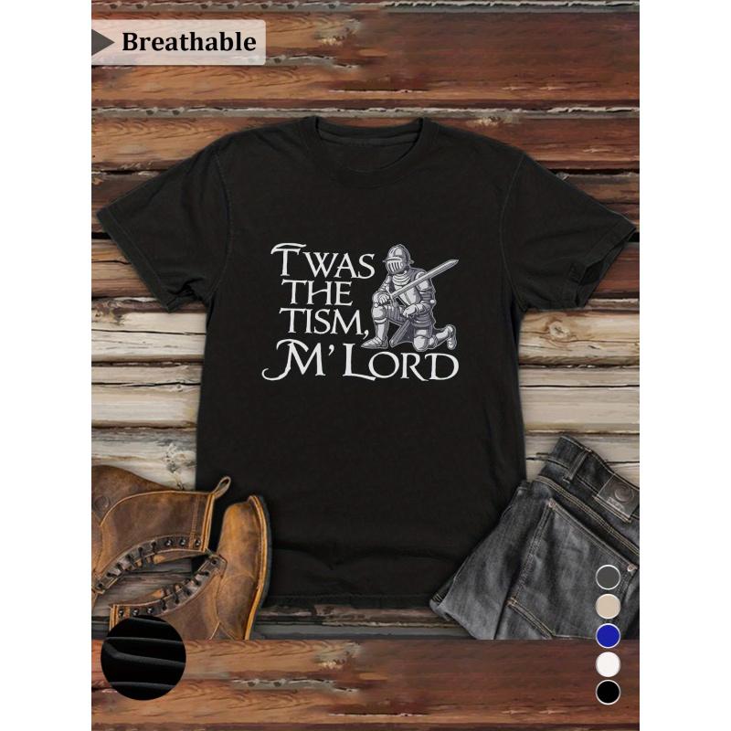 Men'S Funny "Twas The Tism M'Lord" Medieval Knight Graphic T-Shirt - Vintage Dark Charity Font Humor Tee, Breathable Moisture-Wicking Fabric, Retro