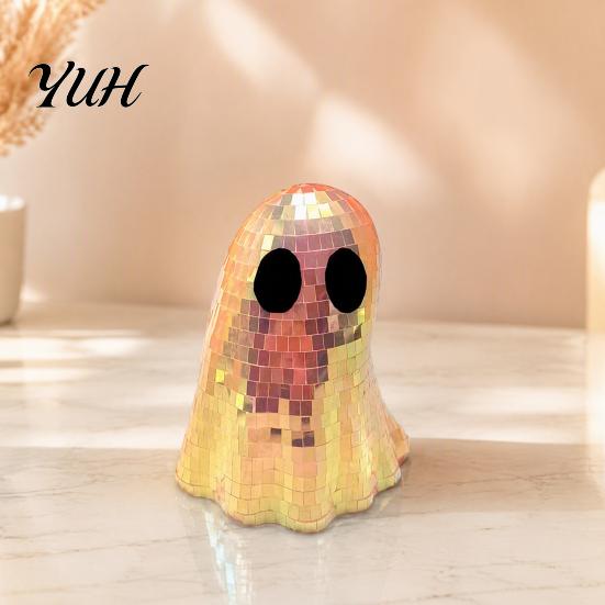 Colorful Reflective Table Centerpiece Disco Ghost Tabletop Ornament, Iridescent Mirror Mosaic Figurine, Retro Holiday Atmosphere Ornament Halloween