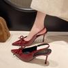 Модные женские туфли-лодочки с острым носком, босоножки на высоком каблуке, летние 2025, сексуальные модные босоножки с бантом для платья, элегантные мюли на тонком каблуке, женская обувь
