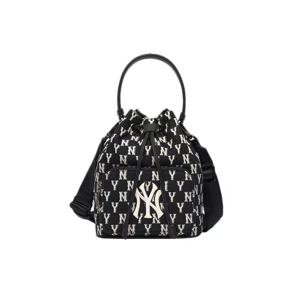 MLB Серия Monogram Винтажный Цветочный Принт Логотип Буквой NY Yankees Полиэстер Сумка-Ведро Унисекс Черный 3ABMS012N-50BKS