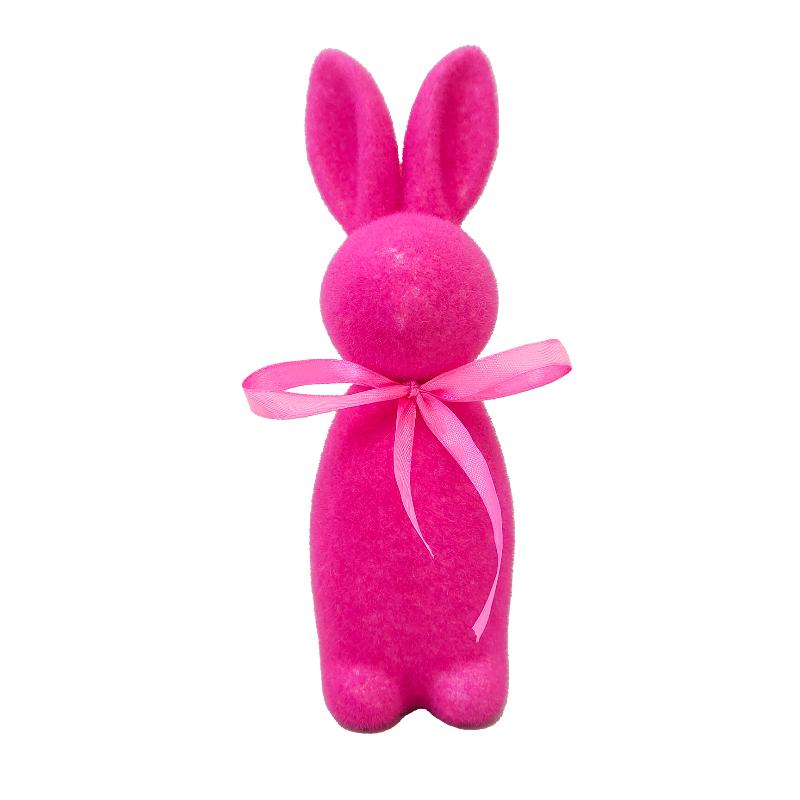 Flocked Easter Bunny Decor Cute Easter Standing Rabbit Statue With Bow Tie Spring Tabletop Centerpiece Nursery Home Decor
