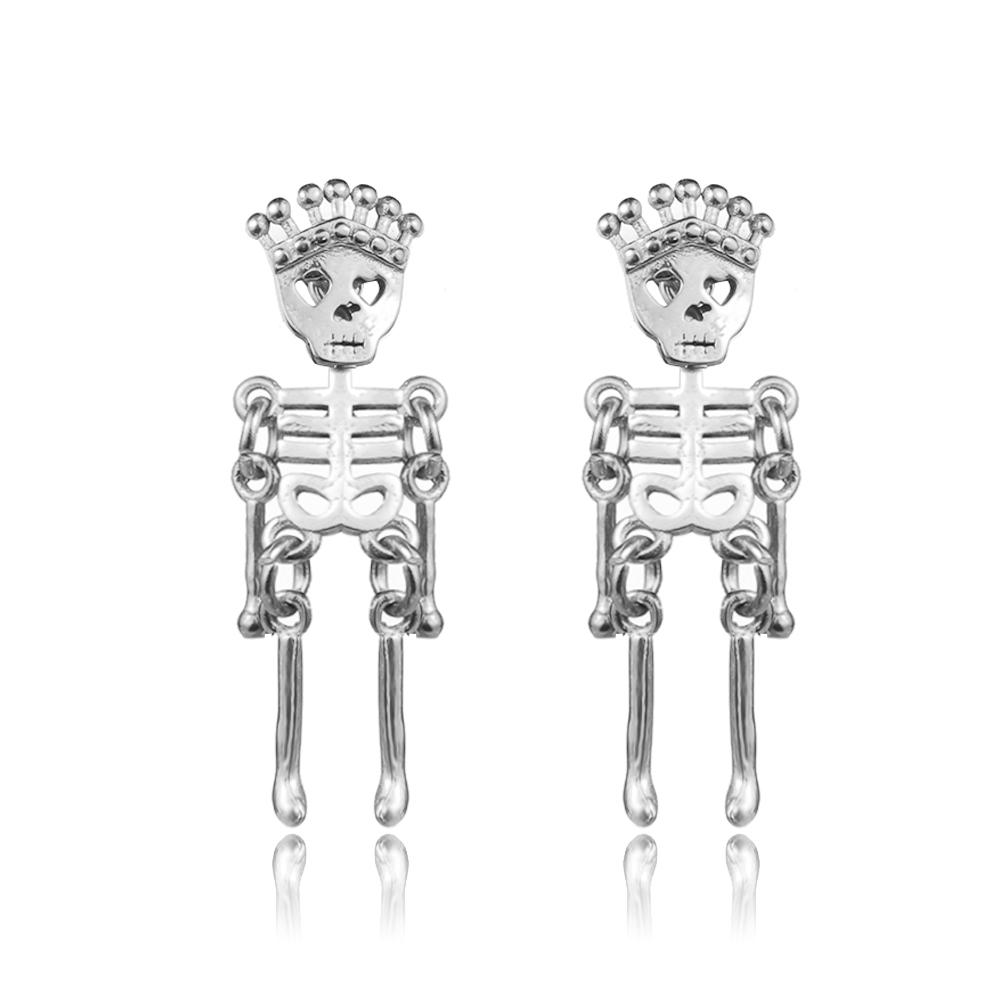 1-10 Pairs Goth Stainless Steel Stud Earrings Skeleton Dangle Trendy Punk Jewelry Men Women's Piercing Cool Halloween Decoration