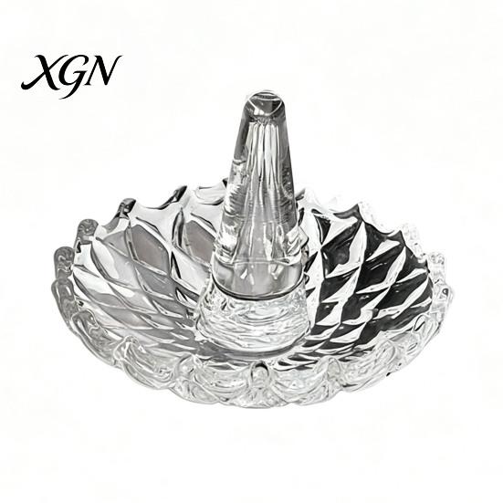 Glass Ring Dish for Wedding Holder, Water Ripple Elegant Jewelry Dish, Clear Decorative Storage Dresser Trinket Tray Bedside Table And Bathroom