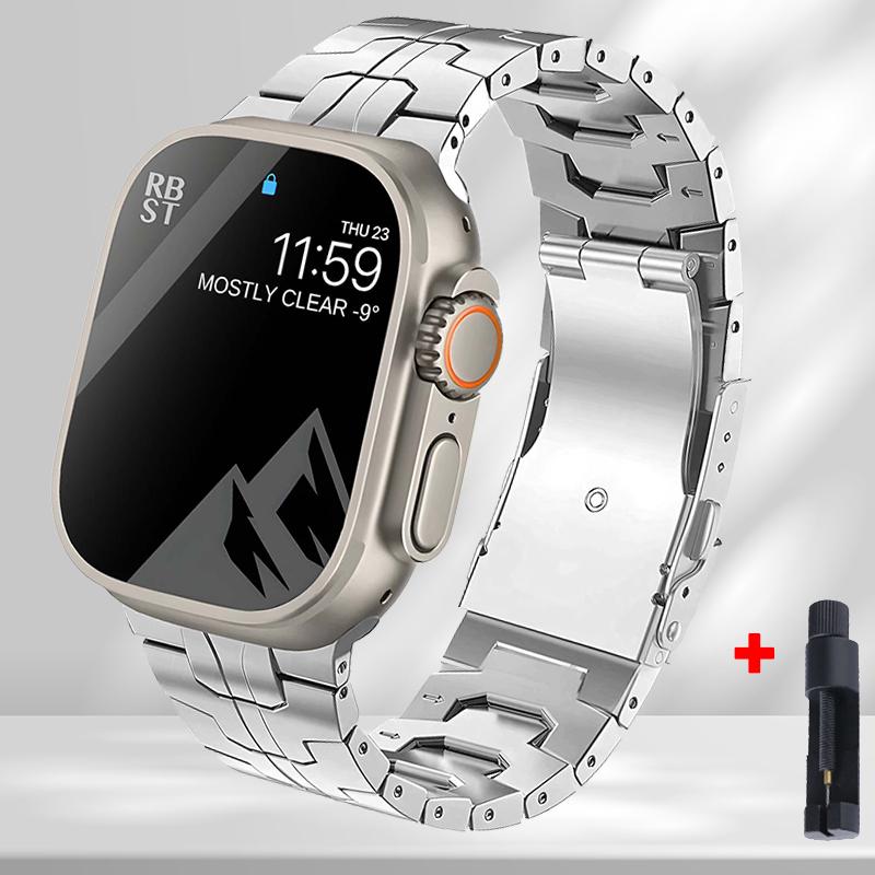 Ремешок из нержавеющей стали для Apple Watch Ultra 49 мм 7 8 45 мм 44 мм Мужской металлический браслет с звеньями iWatch Band 6 5 4 SE 3 42 мм 41 мм 40 мм