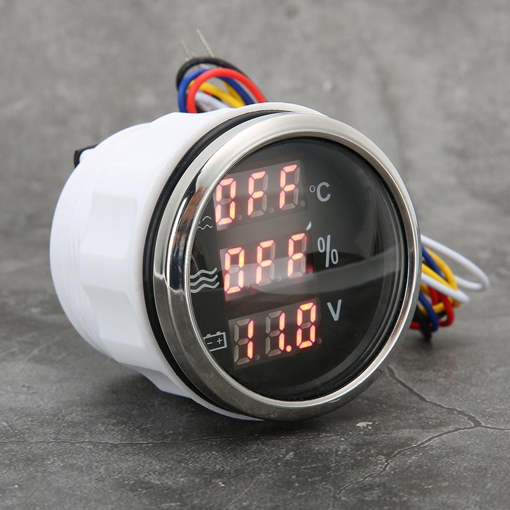 52mm 2in 3‑In‑1 Gauge Water Temperature Voltage Liquid Level Display European Standard 0‑190ohmBlack Dial