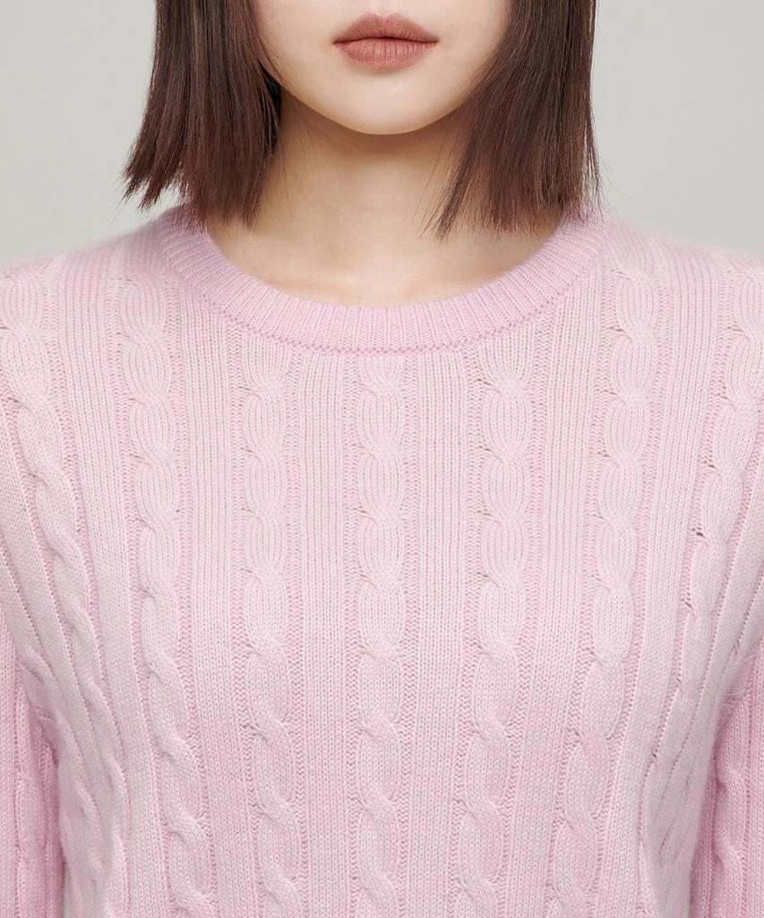 MUSINSA STANDARD WOMAN Women'S Angora Blend Cable Crew Neck Knit [Pink]