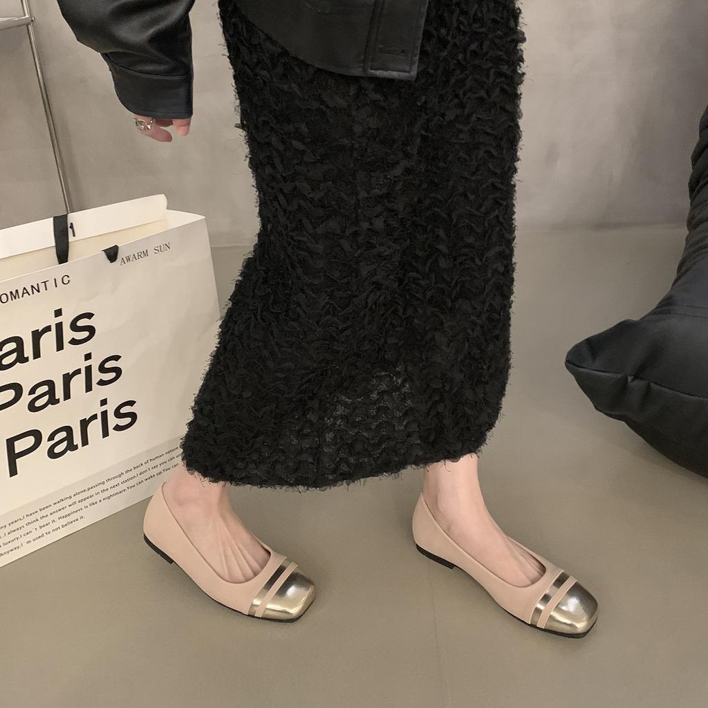 French Square Head Color Matching Gentle Wind Evening Shoes Women's Shoes 2024 New Spring Korean Version Light Mouth with Skirt Single Shoes