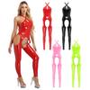 Womens Patent Leather Jumpsuit Sleeveless Hollowing Out One Piece Outfits Bodycon Party Club Rompers