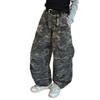 Girls' Wide-Leg Fleece Camo Cargo Pants - Retro American Style for Autumn/Winter 2025